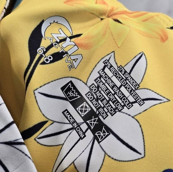 Zyia Leggings Women 6 8 Yellow Crop Floral High Rise Mesh Reflective Light N - Picture 4 of 13